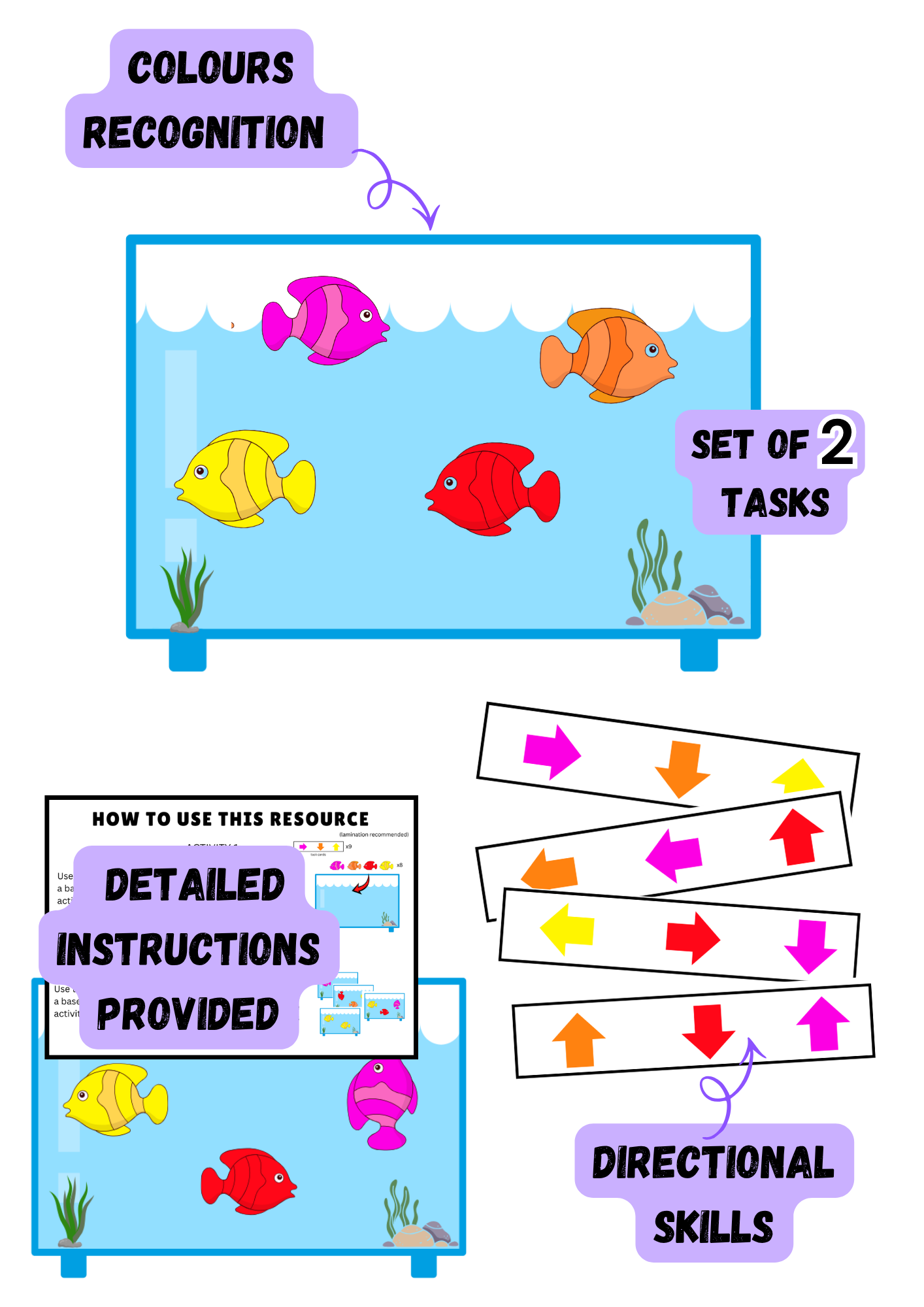 Place the Fishes | Direction and Orientation Matching Activity| Set of 2