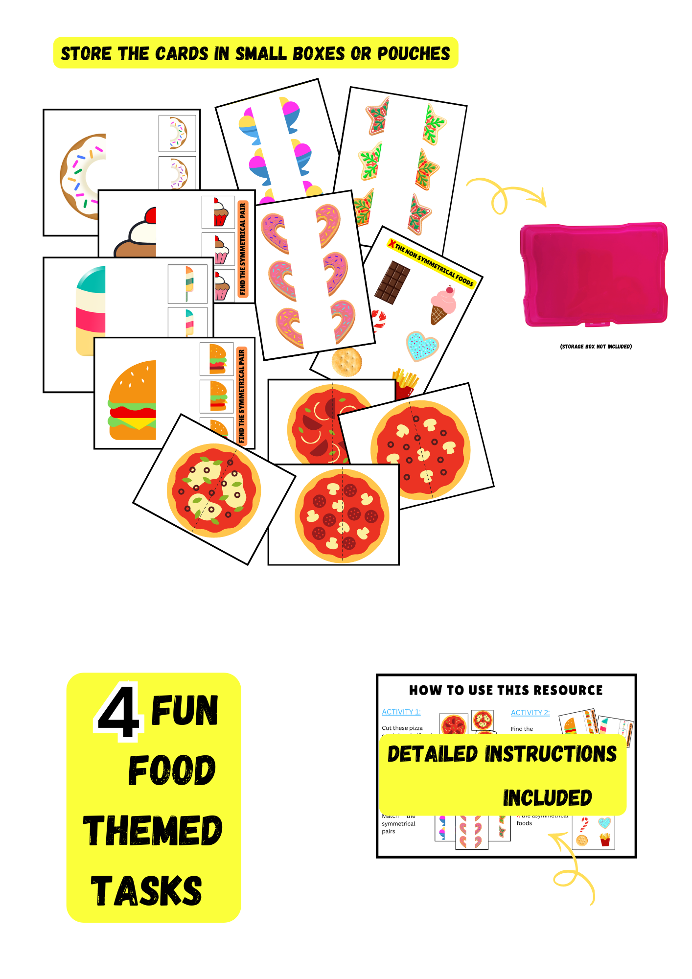 Symmetry & Picture Matching Activities| Food Theme| Set of 4