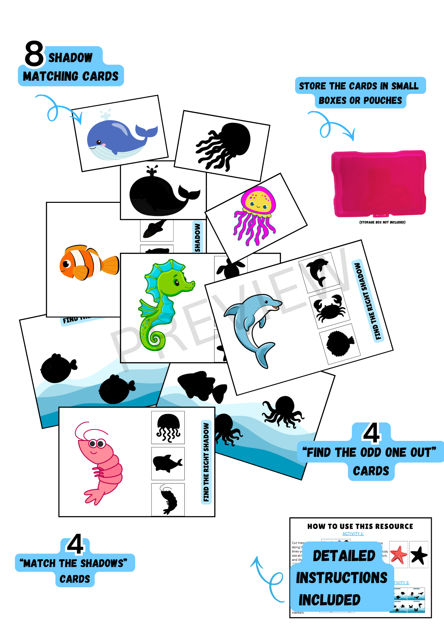 Shadow Matching | Sea Animals Theme| Set of 3