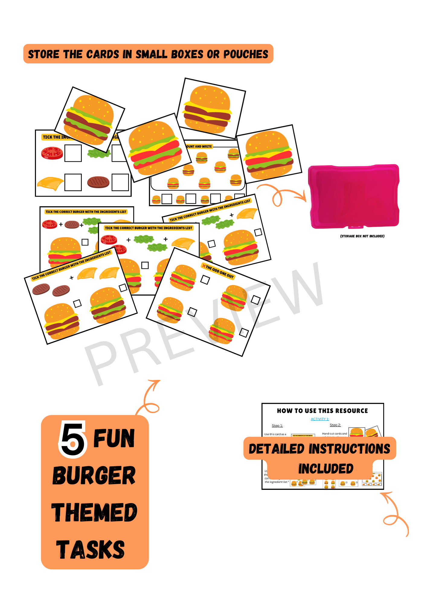 Observation & Counting Activities| Burger theme| Set of 5