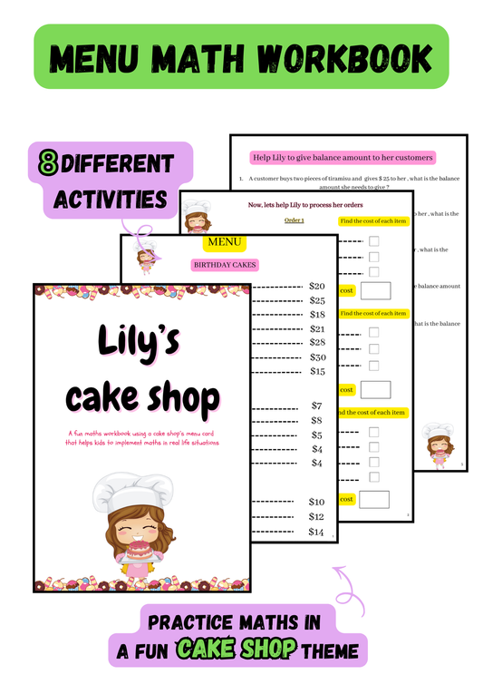 🎂Menu Math Workbook| Math & Money Skills